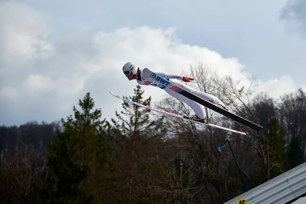 Rasnov Roumanie Février Sauteur Ski Inconnu Participe Coupe Monde Fis — Photo