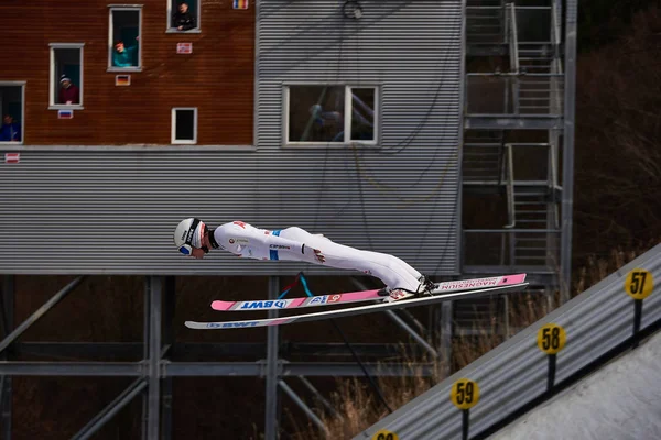 Rasnov Roumanie Février Sauteur Ski Inconnu Participe Coupe Monde Fis — Photo