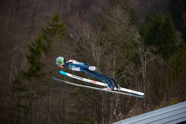 Rasnov Rumänien Februari Okänd Backhoppare Tävlar Fis Ski Jumping World — Stockfoto