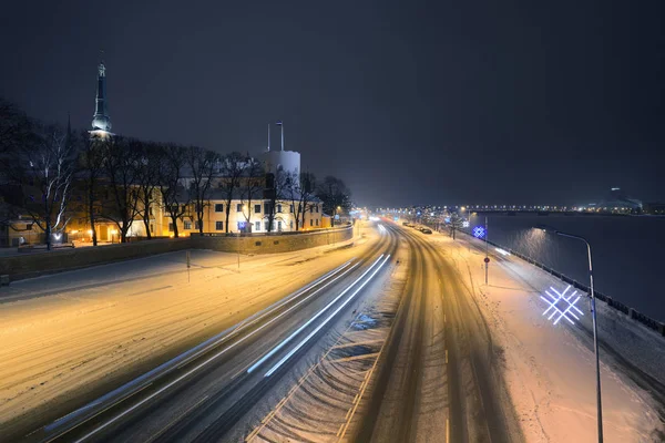 Panorama of night Riga in winter Royalty Free Stock Photos