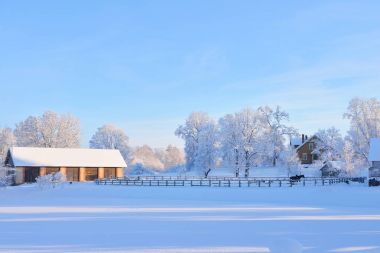 Kırsal cottages ile kış manzarası 