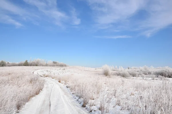 Road through snowcovered Russian countryside in winter — Stock Photo, Image