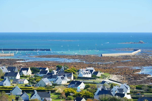 Veduta aerea di cottage e costa dell'oceano — Foto Stock