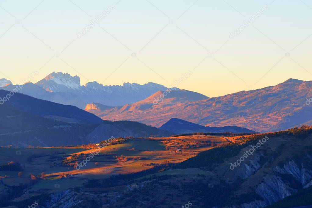 mountain village in front of french Alps