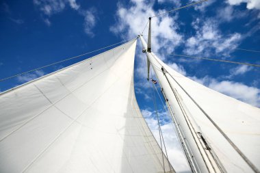 Yukarı doğru bir yelkenli gemi direği görüntülemek 