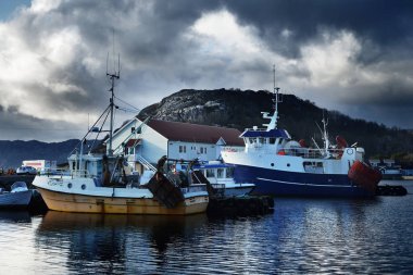 Norveç marina yelkenli ve fishingboats Köyü
