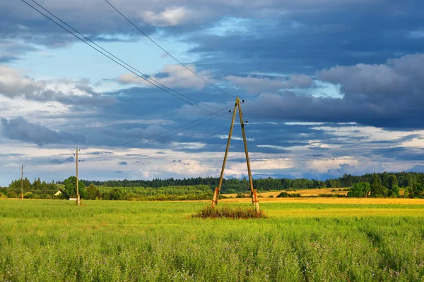 Kabel kraftledningar på en jordbruksområdet — Stockfoto