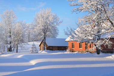 Kırsal cottages ile kış manzarası 