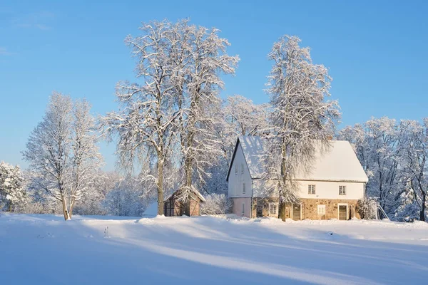 Kırsal cottages ile kış manzarası 