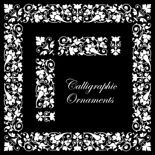 Decorativi ornamenti calligrafici isolati su sfondo nero — Vettoriale Stock