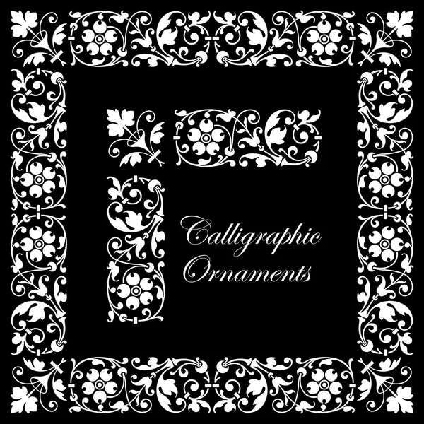 Decorativi ornamenti calligrafici isolati su sfondo nero — Vettoriale Stock