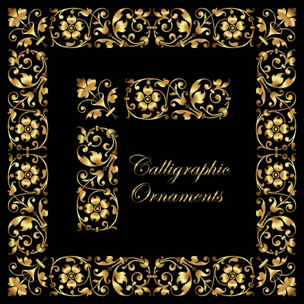 Decorativi ornamenti calligrafici in oro — Vettoriale Stock