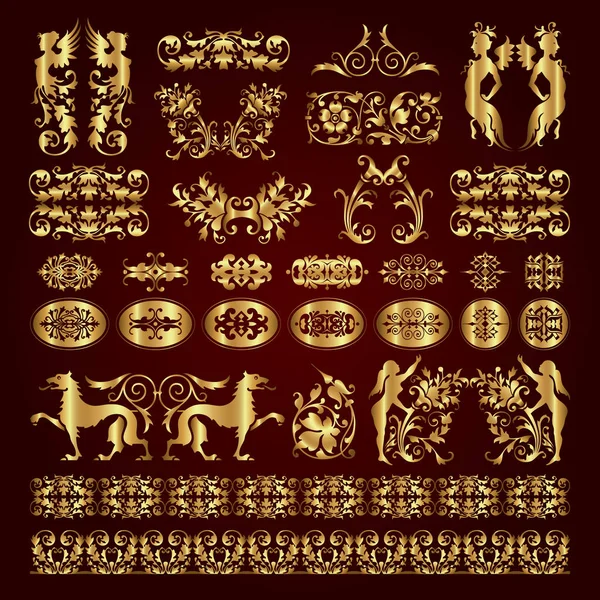 Ornamentos caligráficos decorativos dourados e elementos - conjunto vetorial —  Vetores de Stock