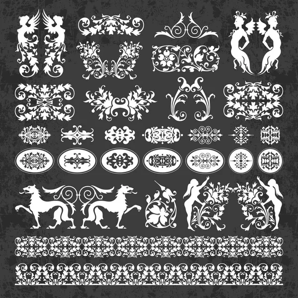 Ornamentos caligráficos decorativos e elementos em um fundo quadro-negro - conjunto vetorial —  Vetores de Stock