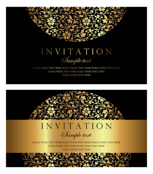 Diseño de tarjetas de invitación: estilo vintage de lujo negro y dorado — Archivo Imágenes Vectoriales