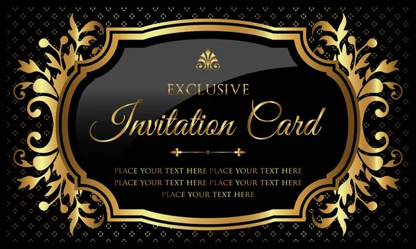 Tarjeta de invitación - diseño de lujo en negro y oro en estilo vintage — Archivo Imágenes Vectoriales