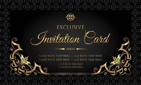 Invitation card - luxury black and gold design in vintage style — Stock Vector
