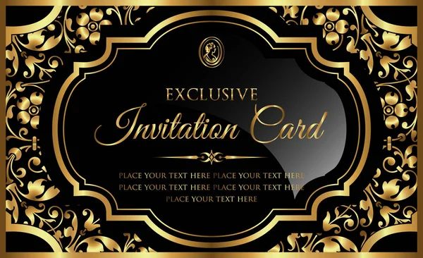 Design der Einladungskarte - luxuriöser schwarzer und goldener Vintage-Stil — Stockvektor