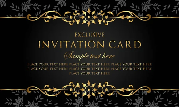 Cartão de convite - estilo vintage preto e dourado de luxo — Vetor de Stock