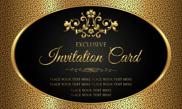 Einladungskarte - luxuriöser schwarzer und goldener Vintage-Stil — Stockvektor