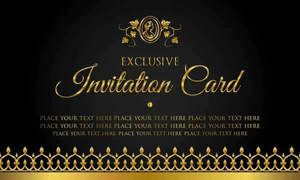 Diseño exclusivo de tarjetas de invitación: estilo vintage dorado y negro — Archivo Imágenes Vectoriales