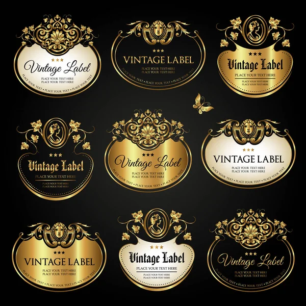 Vector set of various labels in luxury gold style — 스톡 벡터