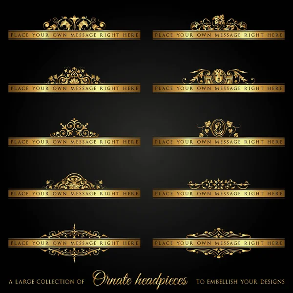 Vector Set Gold Ornate Headpieces — 图库矢量图片