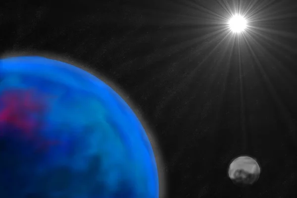 Digitaal Schilderij Van Blauwe Planeet Maan Met Verre Ster — Stockfoto