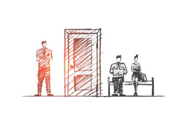 Vektör el çekilmiş röportaj kavramı kroki.