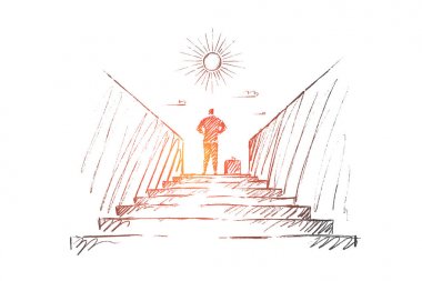 Vektör el çekilmiş yeni iş kavramı kroki.