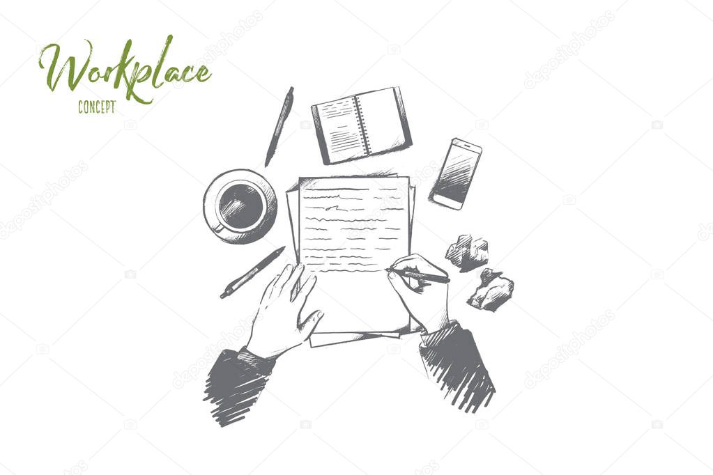 Workplace concept. Hand drawn isolated vector.