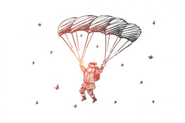 Noel Baba aşağı paraşüt üzerinde uçan el çekilmiş