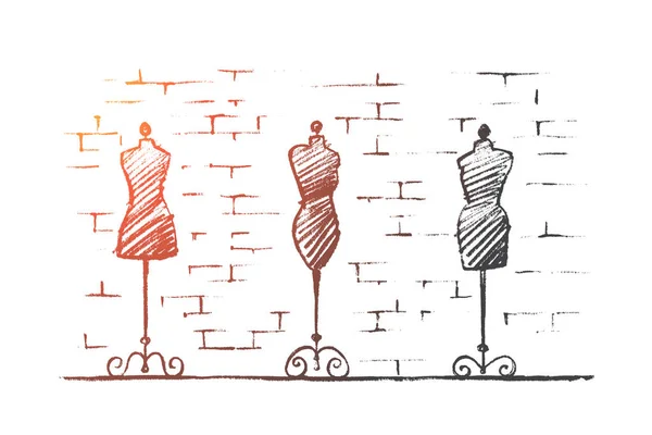 Manichini corpo femminile disegnati a mano nel negozio di moda — Vettoriale Stock