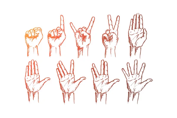 Mãos desenhadas à mão sinais com letras conceituais —  Vetores de Stock