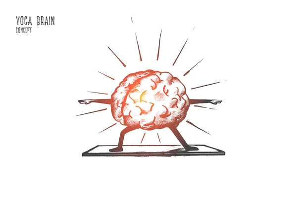 Yoga beyin kavramı. Elle çizilmiş izole vektör.
