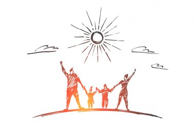 İki çocuklu aile açık havada el çekilmiş