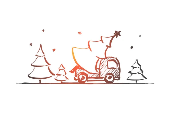 Árbol de Navidad dibujado a mano en coche — Archivo Imágenes Vectoriales