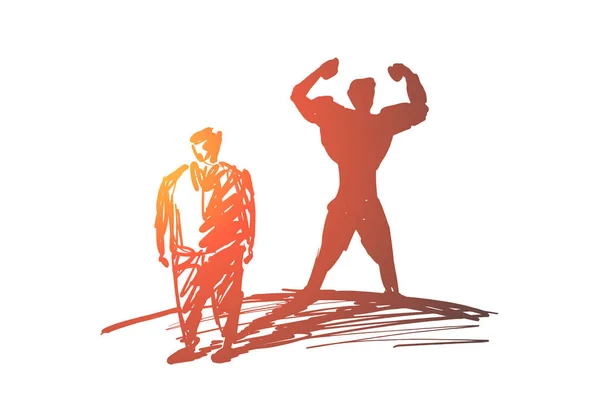 Homme gras dessiné à la main avec une forte ombre derrière le corps — Image vectorielle