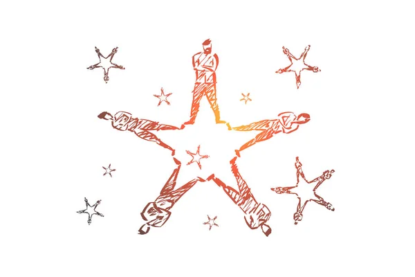 Звезда, нарисованная руками лежащих людей — стоковый вектор