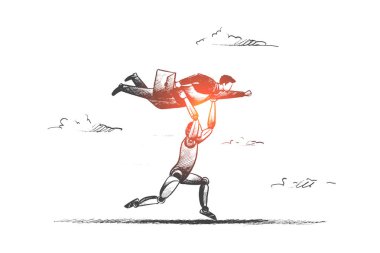 İş Otomasyon kavramı. Elle çizilmiş izole vektör.