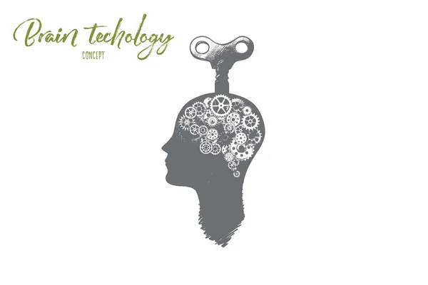 Koncepcja technologii mózgu. Ręcznie rysowane na białym tle wektor. — Wektor stockowy