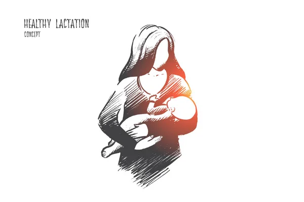 Healthy lactation concept. Hand drawn isolated vector. — Stock Vector