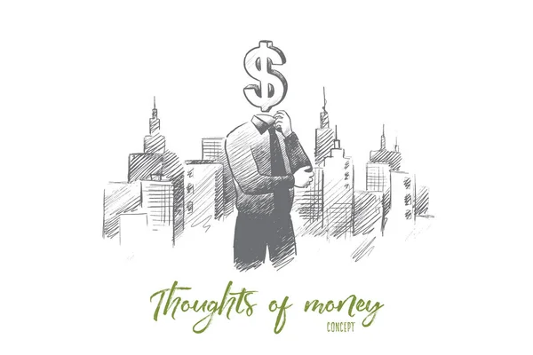 Pensamientos de concepto de dinero. Vector aislado dibujado a mano . — Archivo Imágenes Vectoriales