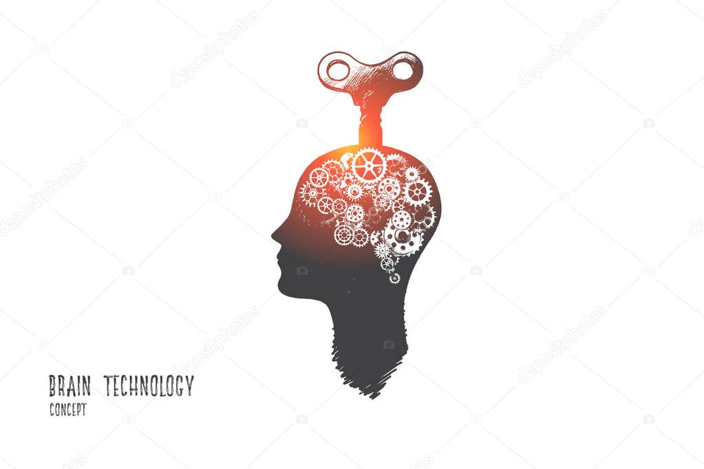 Brain technology concept. Hand drawn isolated vector.