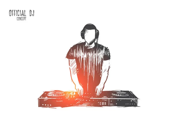 Officiële Dj concept. Hand getekende geïsoleerde vector. — Stockvector