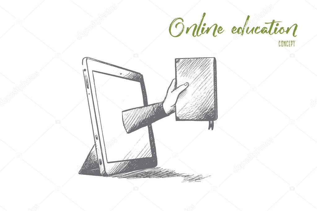 Online education concept. Hand drawn isolated vector.