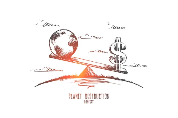 Koncept ničení planety. Ručně kreslenou izolované vektorové. — Stockový vektor