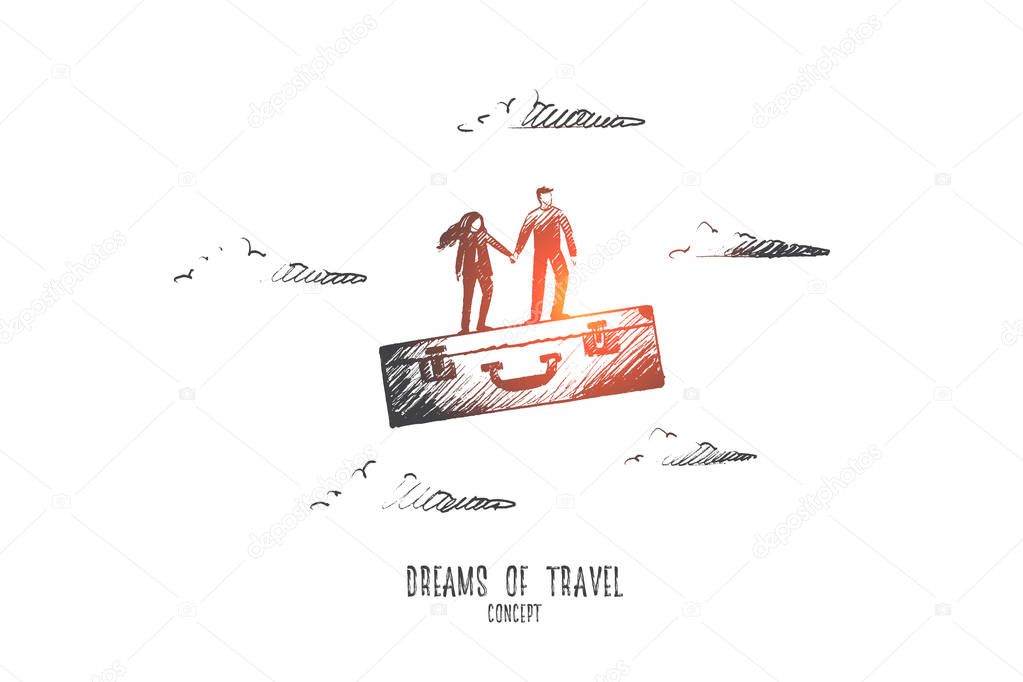 Dreams of travel concept. Hand drawn isolated vector.