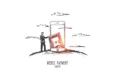 Mobil paymant kavramı. Elle çizilmiş izole vektör.