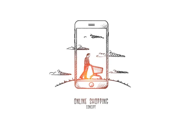 Concepto de compras online. Vector aislado dibujado a mano . — Vector de stock